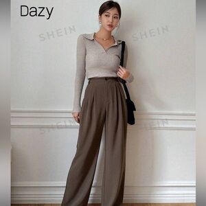 🍁 NWT SHEIN Dazy Ribbed Collared Sweater Taupe